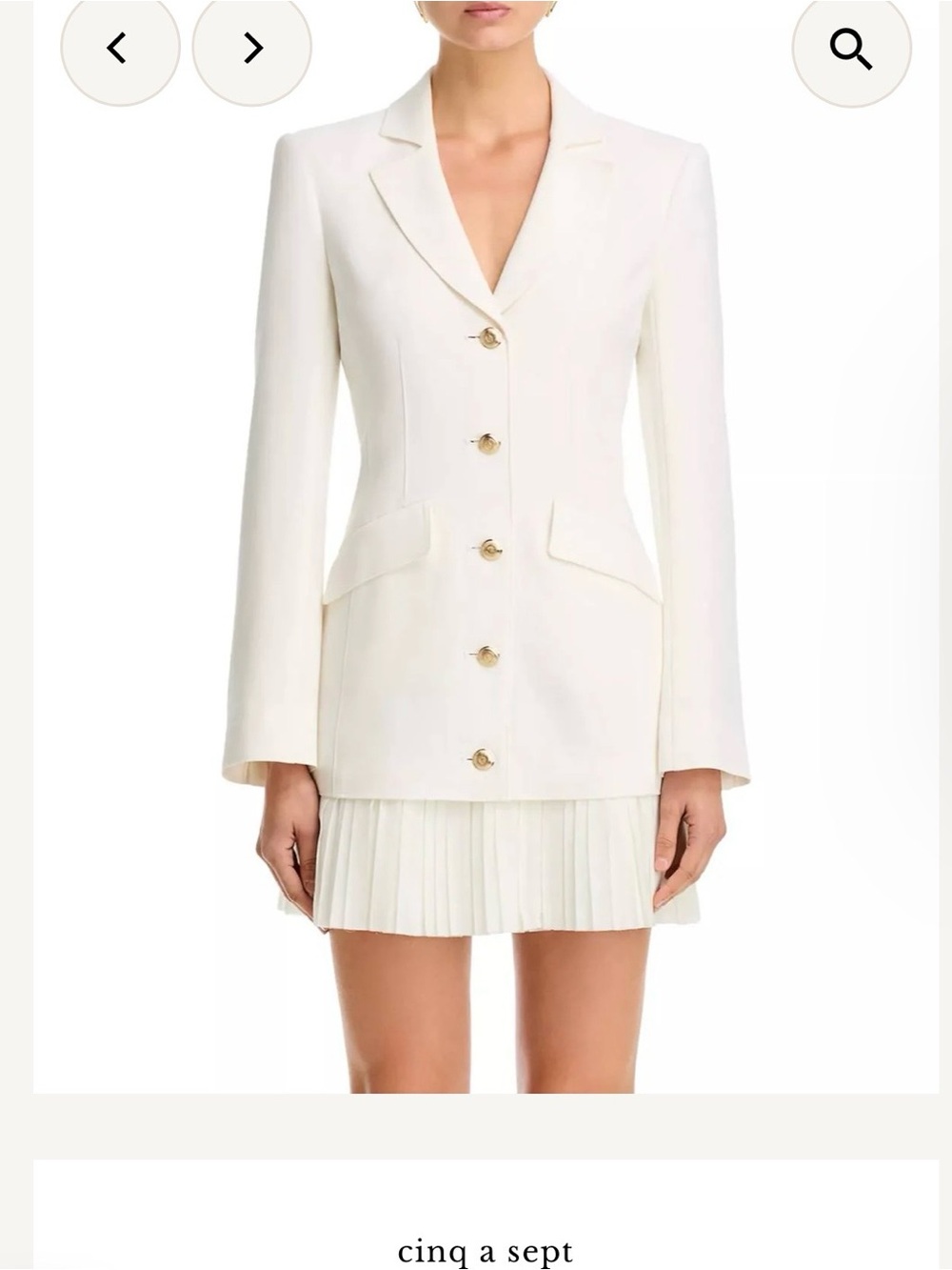 Cinq à Sept - White Tailored Blazer Dress with Pleated Hem